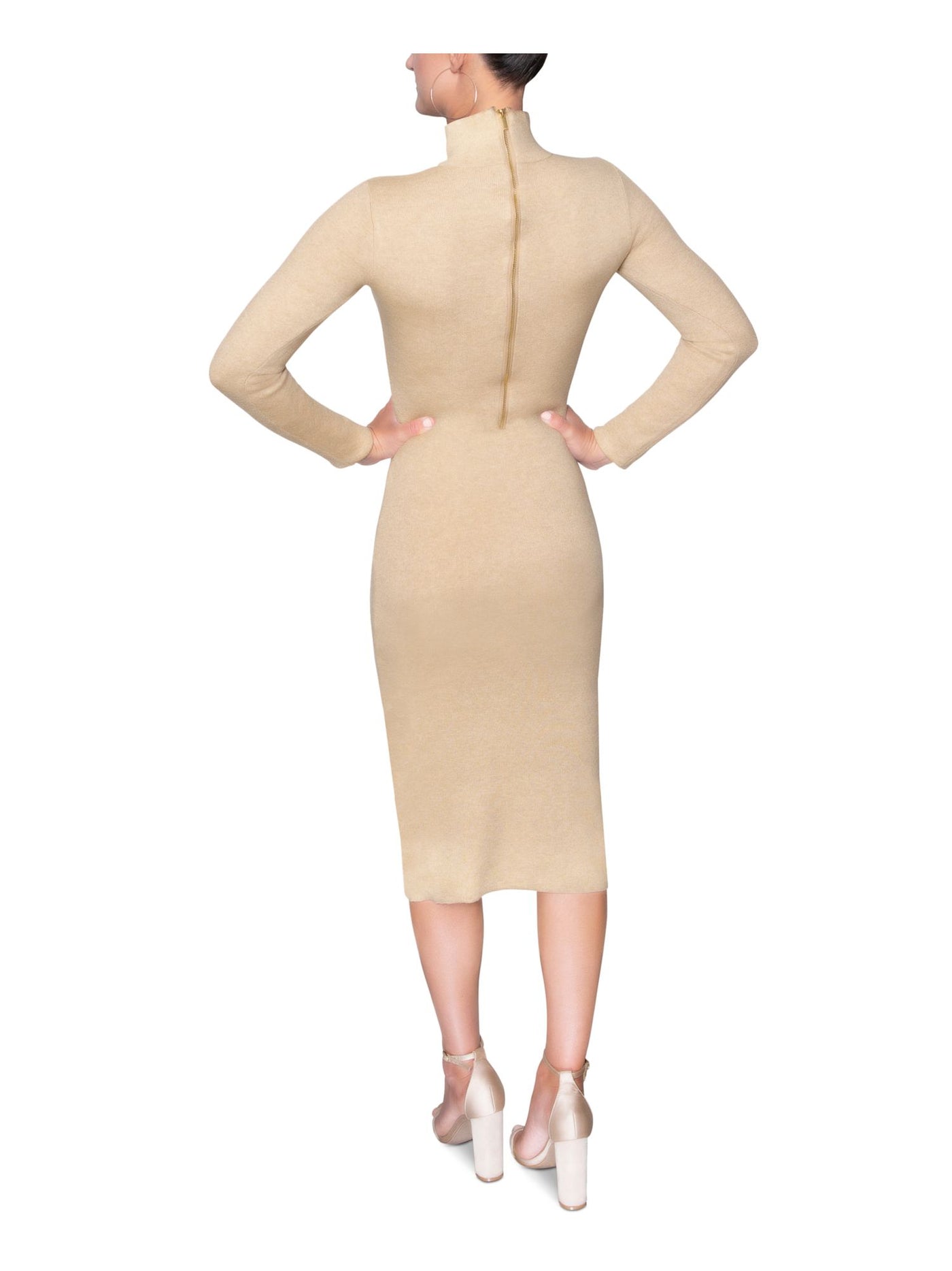 RACHEL ROY Womens Beige Knit Zippered Cut Out Fitted Long Sleeve Turtle Neck Midi Evening Sweater Dress XXL