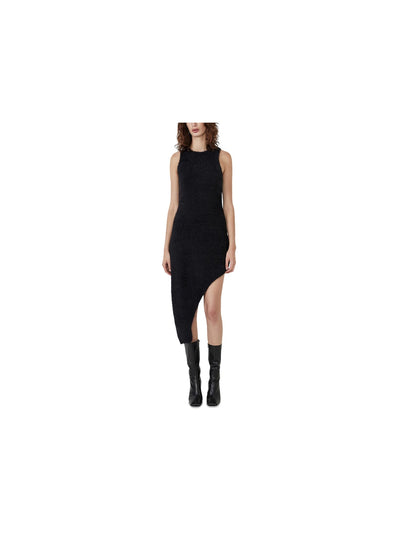 BARDOT Womens Black Textured Asymmetrical Hem Unlined Sleeveless Round Neck Tea-Length Evening Shift Dress XL