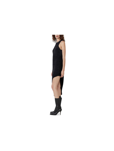 BARDOT Womens Black Textured Asymmetrical Hem Unlined Sleeveless Round Neck Tea-Length Evening Shift Dress S