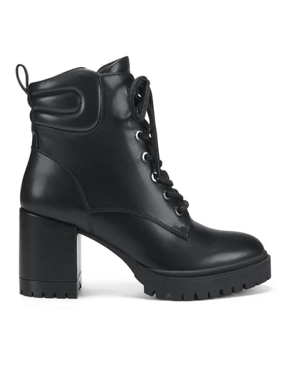 AEROSOLES Womens Black Pull Tab Lug Sole Padded Esen Round Toe Block Heel Lace-Up Heeled Boots 12 M