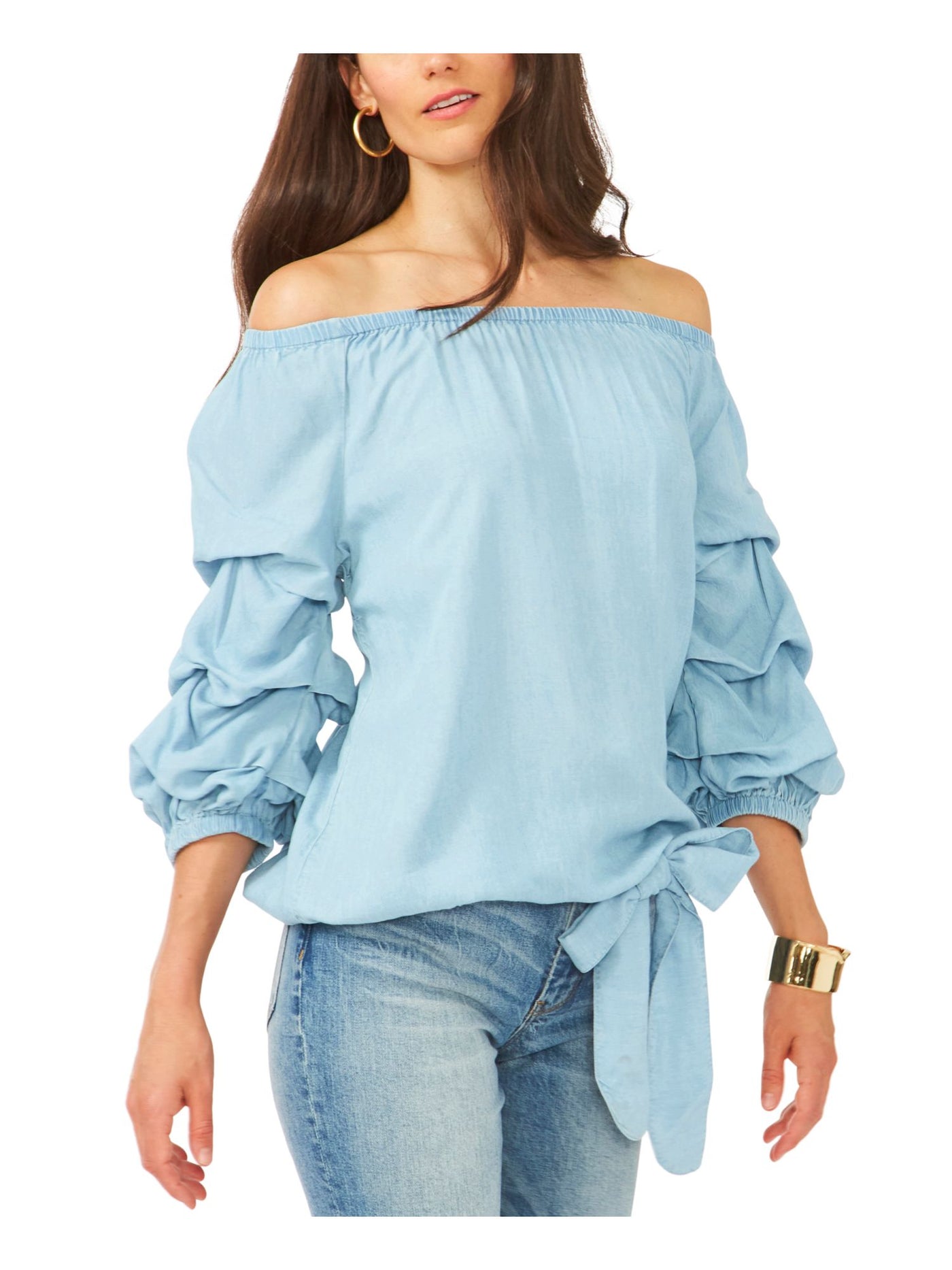 VINCE CAMUTO Womens Light Blue Off Shoulder Top XS