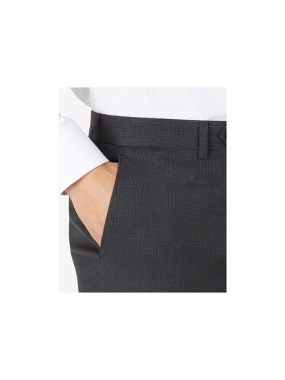 CALVIN KLEIN Mens Jerome Black Flat Front, Printed Slim Fit Suit Separate Pants 32W X 30L