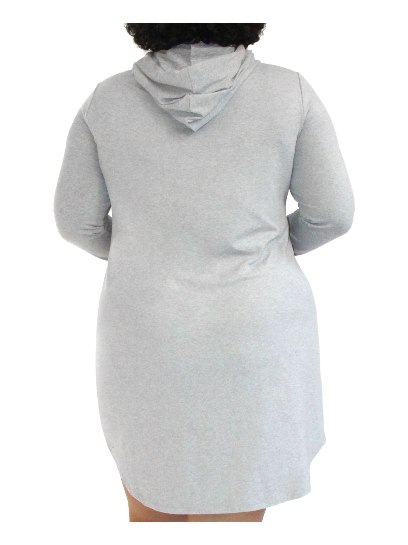 ALMOST FAMOUS Womens Gray Stretch Cut Out Drawstring Hoodie Pullover Heather Long Sleeve Short Sheath Dress Plus 1X