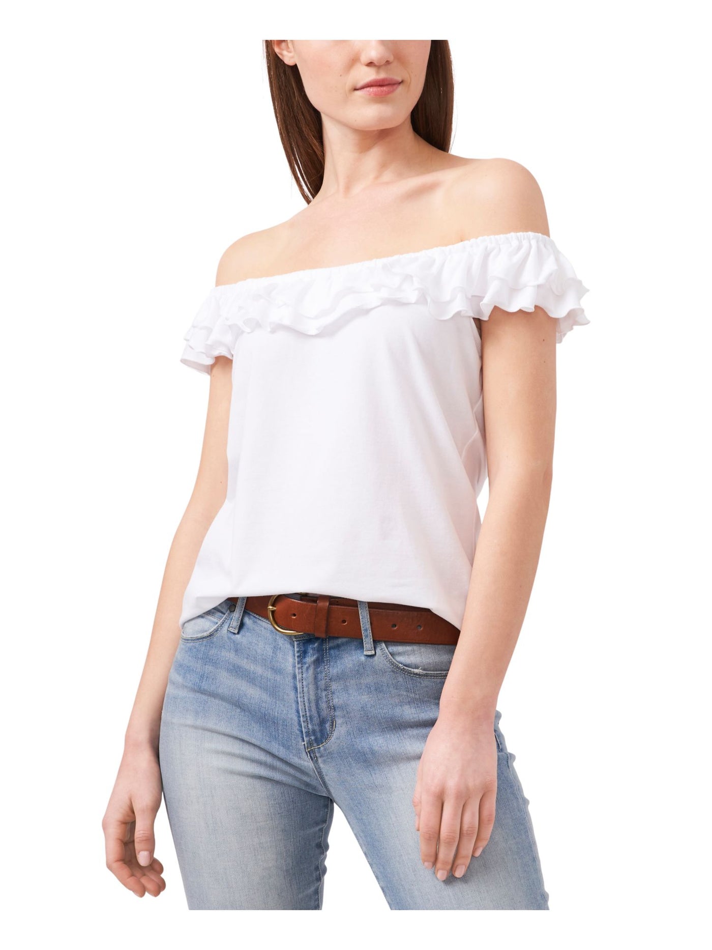 RILEY&RAE Womens White Stretch Ruffled Flutter Sleeve Off Shoulder Top M