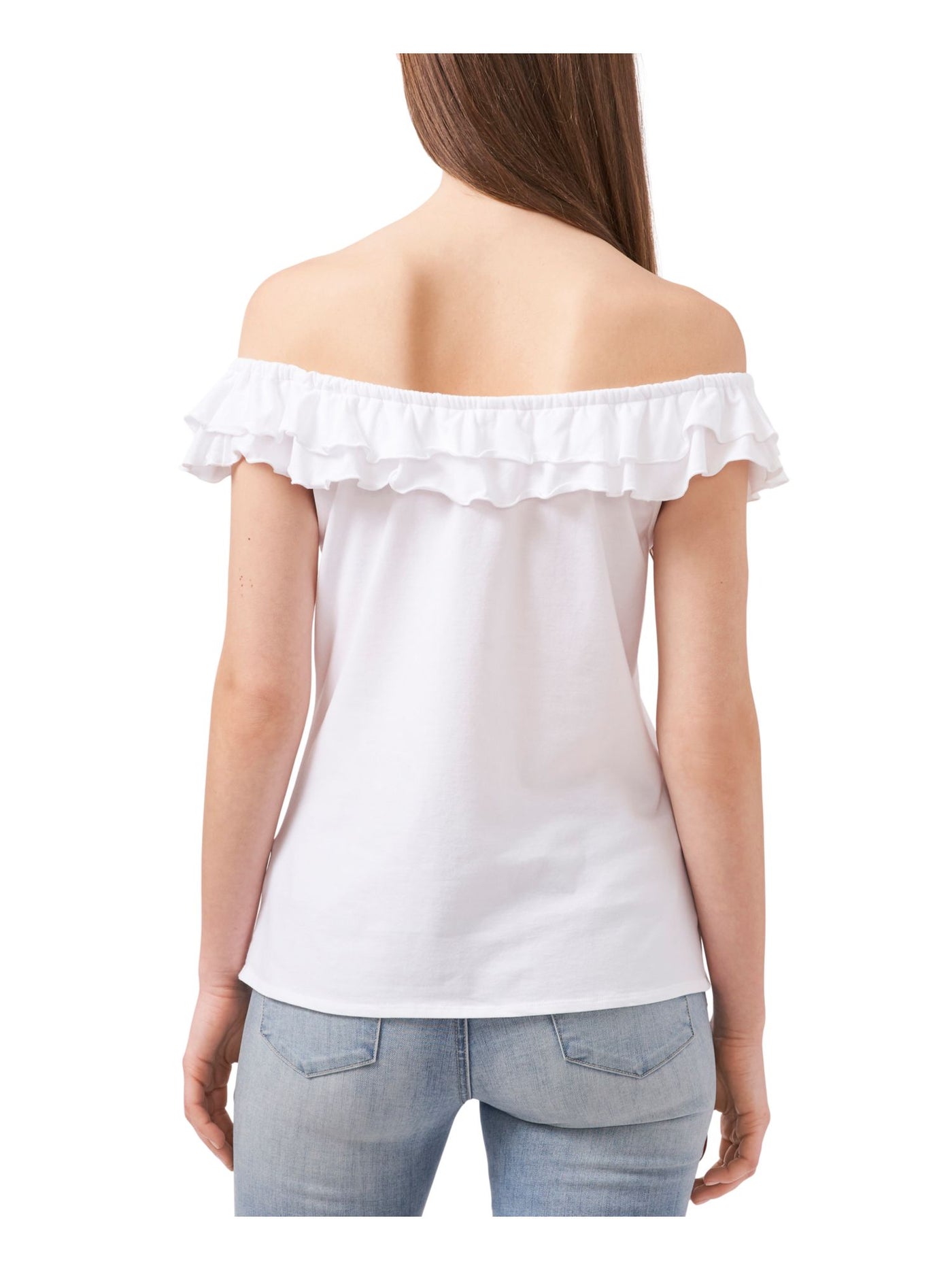 RILEY&RAE Womens White Stretch Ruffled Flutter Sleeve Off Shoulder Top L