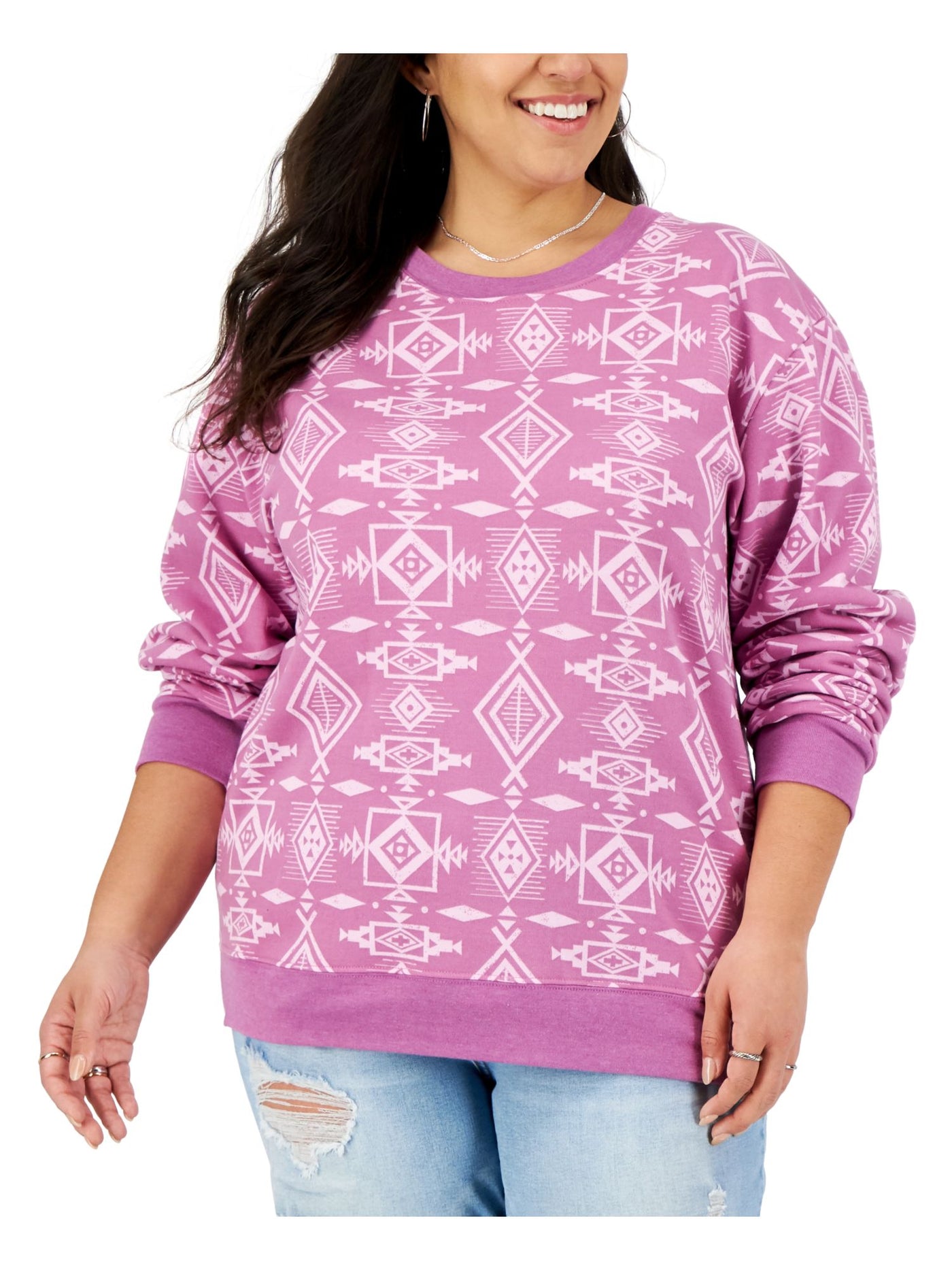 LOVE FIRE Womens Purple Printed Sweatshirt Plus 2X
