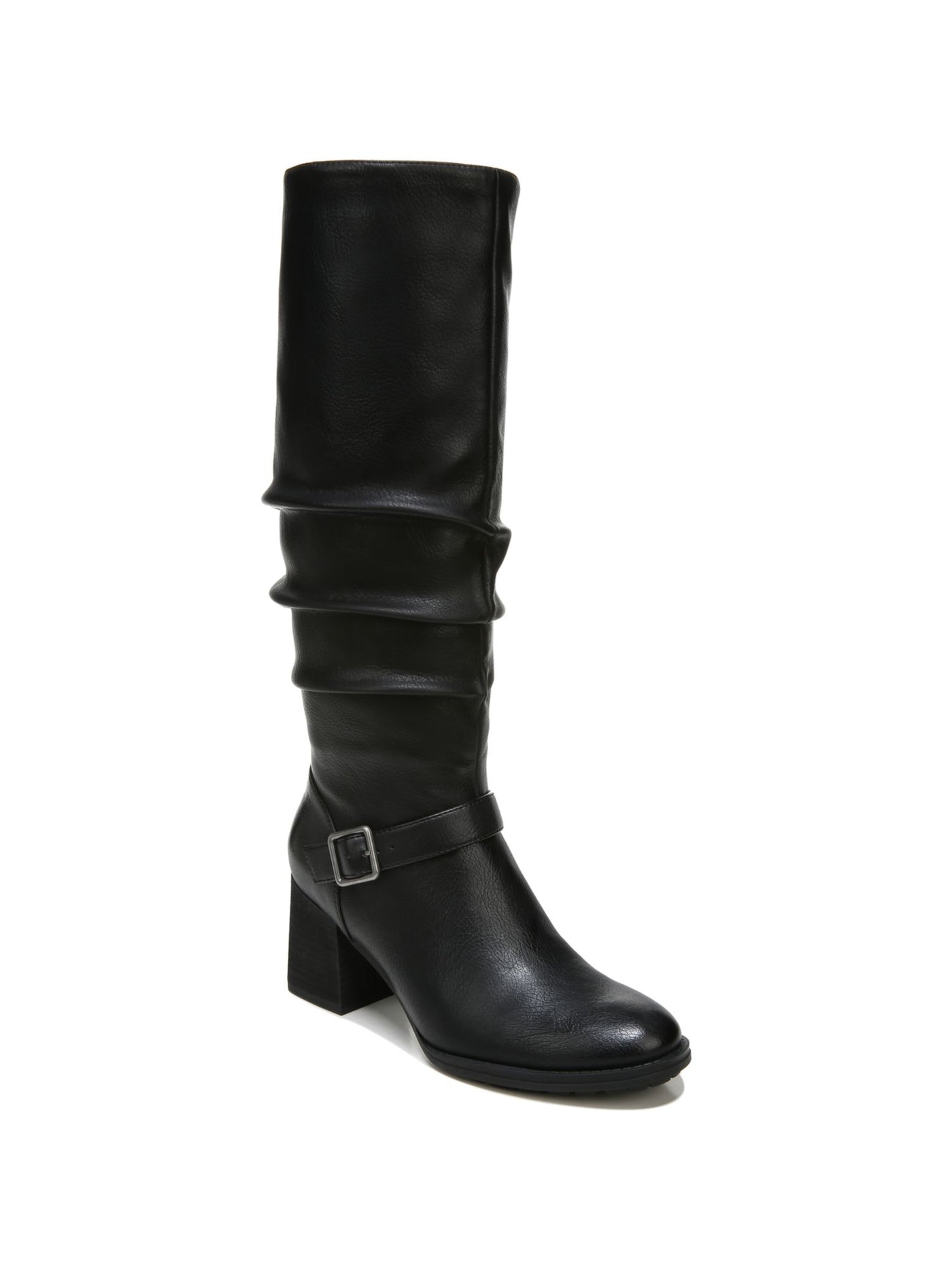 SOUL Womens Black Buckle Accent Frost Round Toe Block Heel Zip-Up Slouch Boot 8.5 M WC