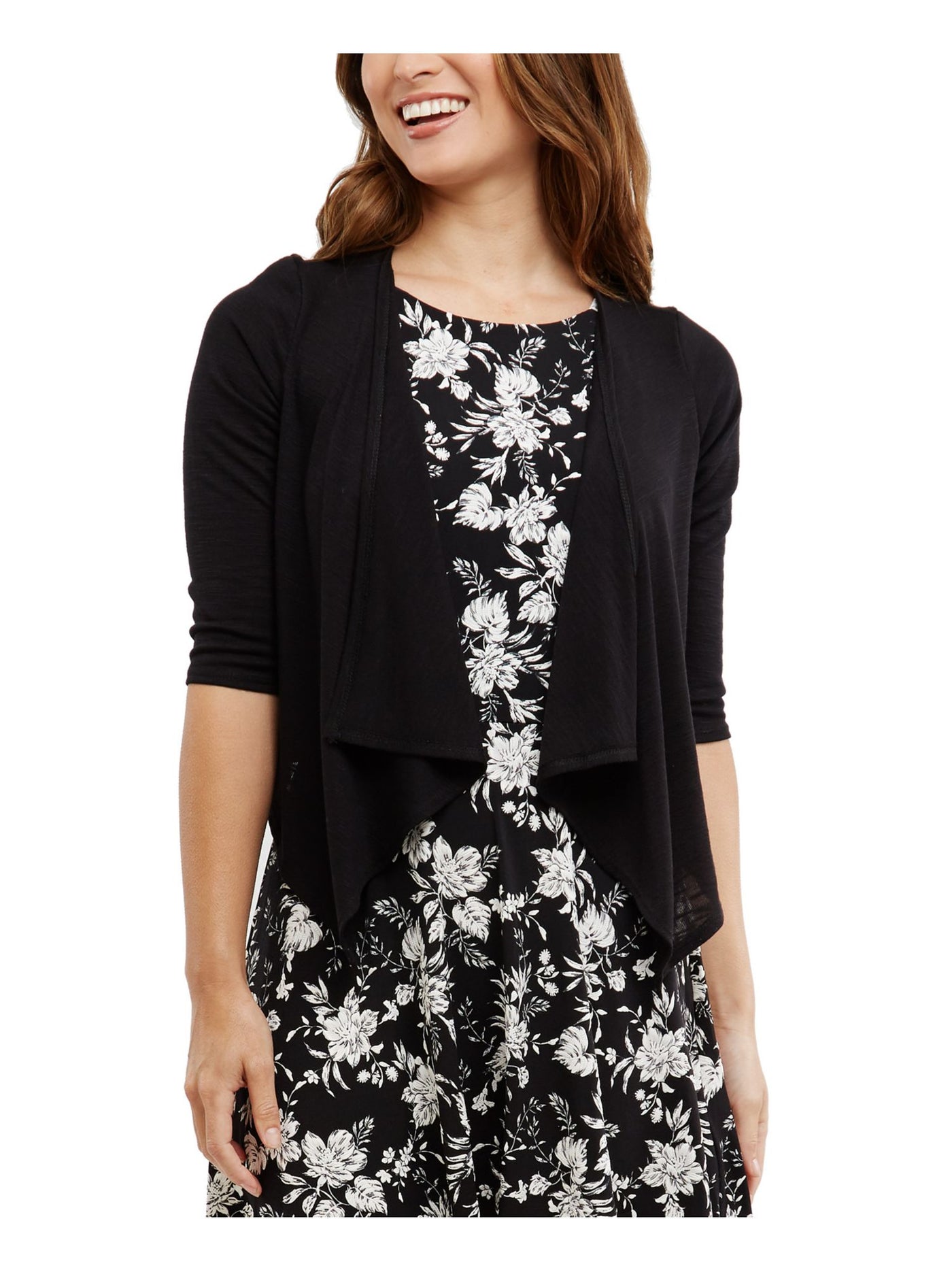 BCX DRESS Womens Black Stretch 3/4 Sleeve Open Front Wear To Work Sweater XL