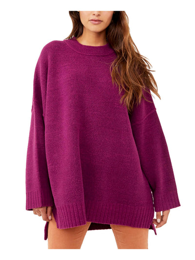 FREE PEOPLE Womens Purple Ribbed Pullover Long Sleeve Mock Neck Tunic Sweater M