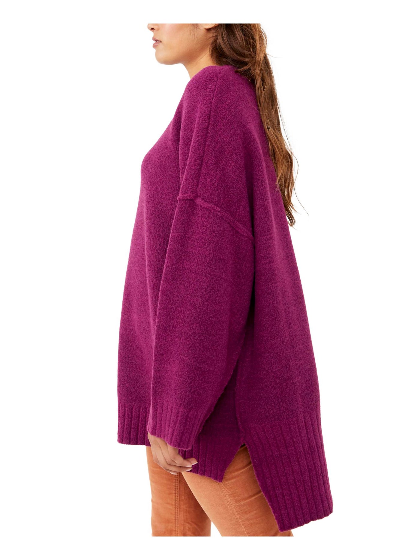 FREE PEOPLE Womens Purple Ribbed Pullover Long Sleeve Mock Neck Tunic Sweater M