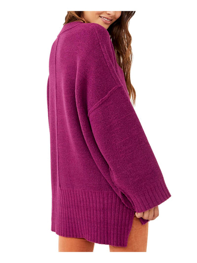 FREE PEOPLE Womens Purple Ribbed Pullover Long Sleeve Mock Neck Tunic Sweater M