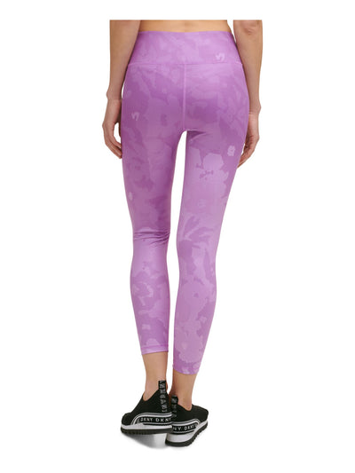 DKNY Womens Purple Moisture Wicking Pocketed Stretch Pull On Style Printed Active Wear High Waist Leggings XS