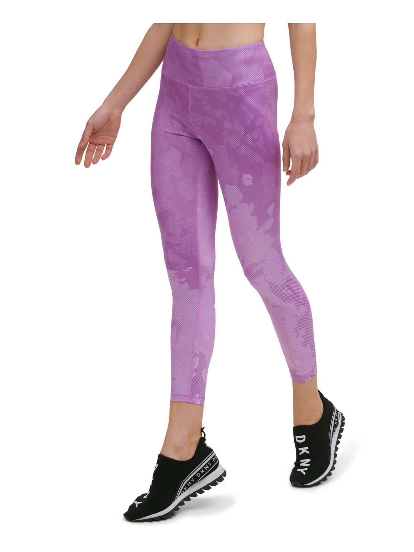 DKNY Womens Purple Moisture Wicking Pocketed Stretch Pull On Style Printed Active Wear High Waist Leggings XS