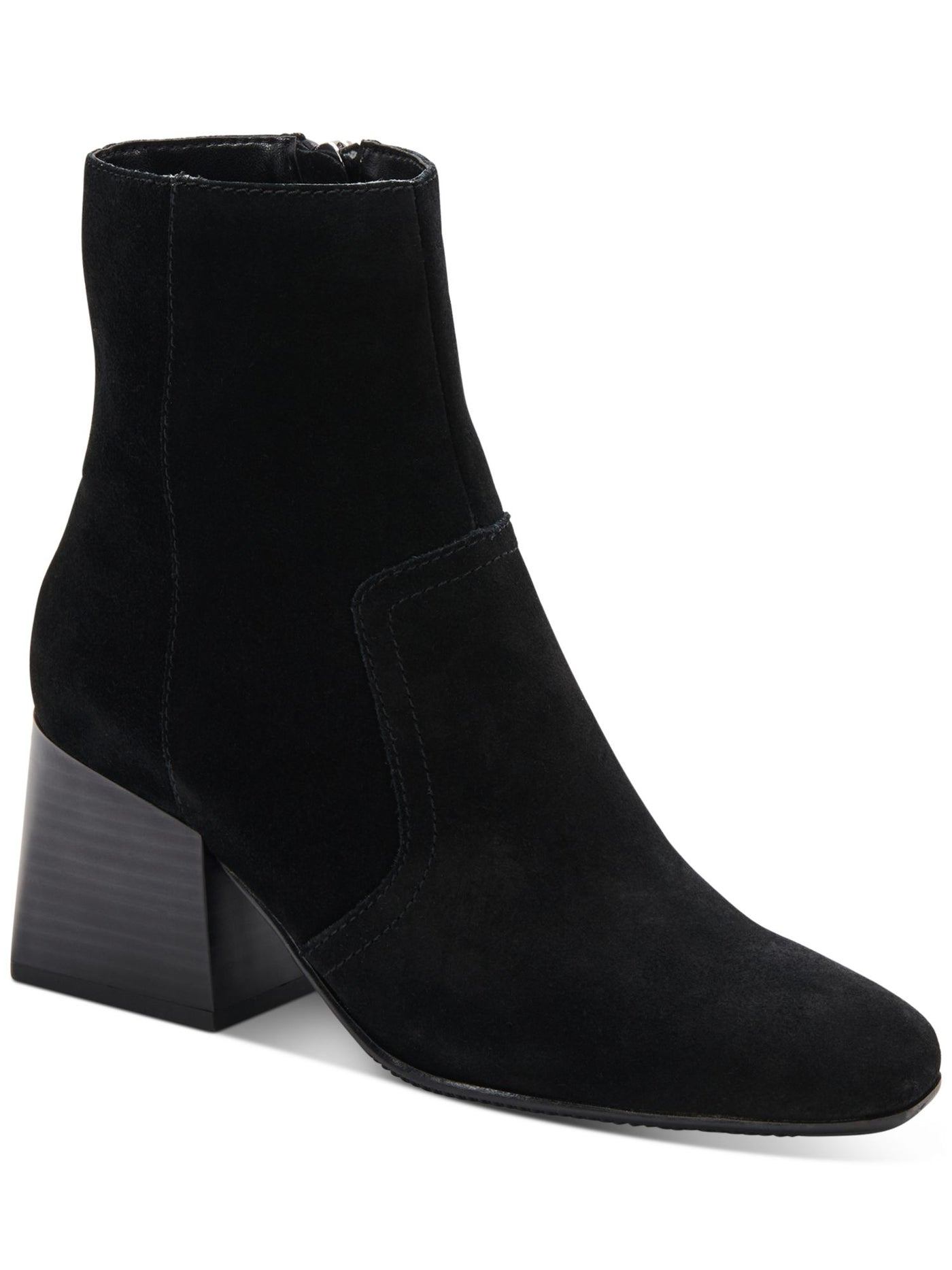 AQUA COLLEGE Womens Black Waterproof Tora Round Toe Block Heel Zip-Up Suede Heeled Boots 8 M
