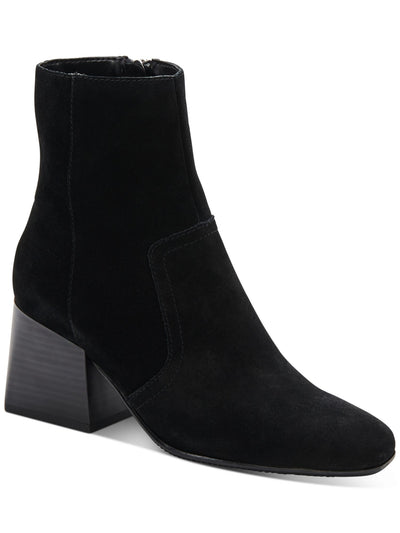 AQUA COLLEGE Womens Black Waterproof Tora Round Toe Block Heel Zip-Up Suede Heeled Boots 6.5 M