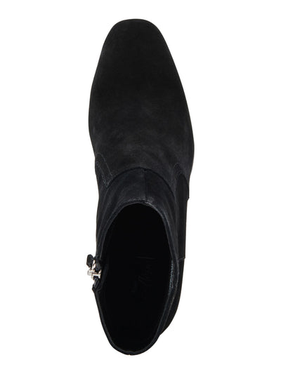 AQUA COLLEGE Womens Black Waterproof Tora Round Toe Block Heel Zip-Up Suede Heeled Boots 6.5 M
