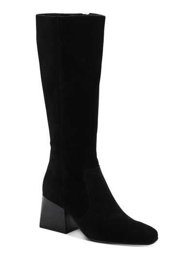 AQUA COLLEGE Womens Black Goring Cushioned Waterproof Tori Square Toe Stacked Heel Zip-Up Dress Boots Shoes 6.5 M