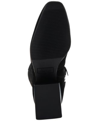 AQUA COLLEGE Womens Black Goring Cushioned Waterproof Tori Square Toe Stacked Heel Zip-Up Dress Boots Shoes M