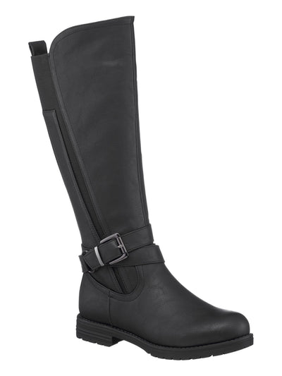 G.C. SHOES Womens Black Pull Tab Buckle Accent Goring Aston Round Toe Block Heel Zip-Up Riding Boot 9.5