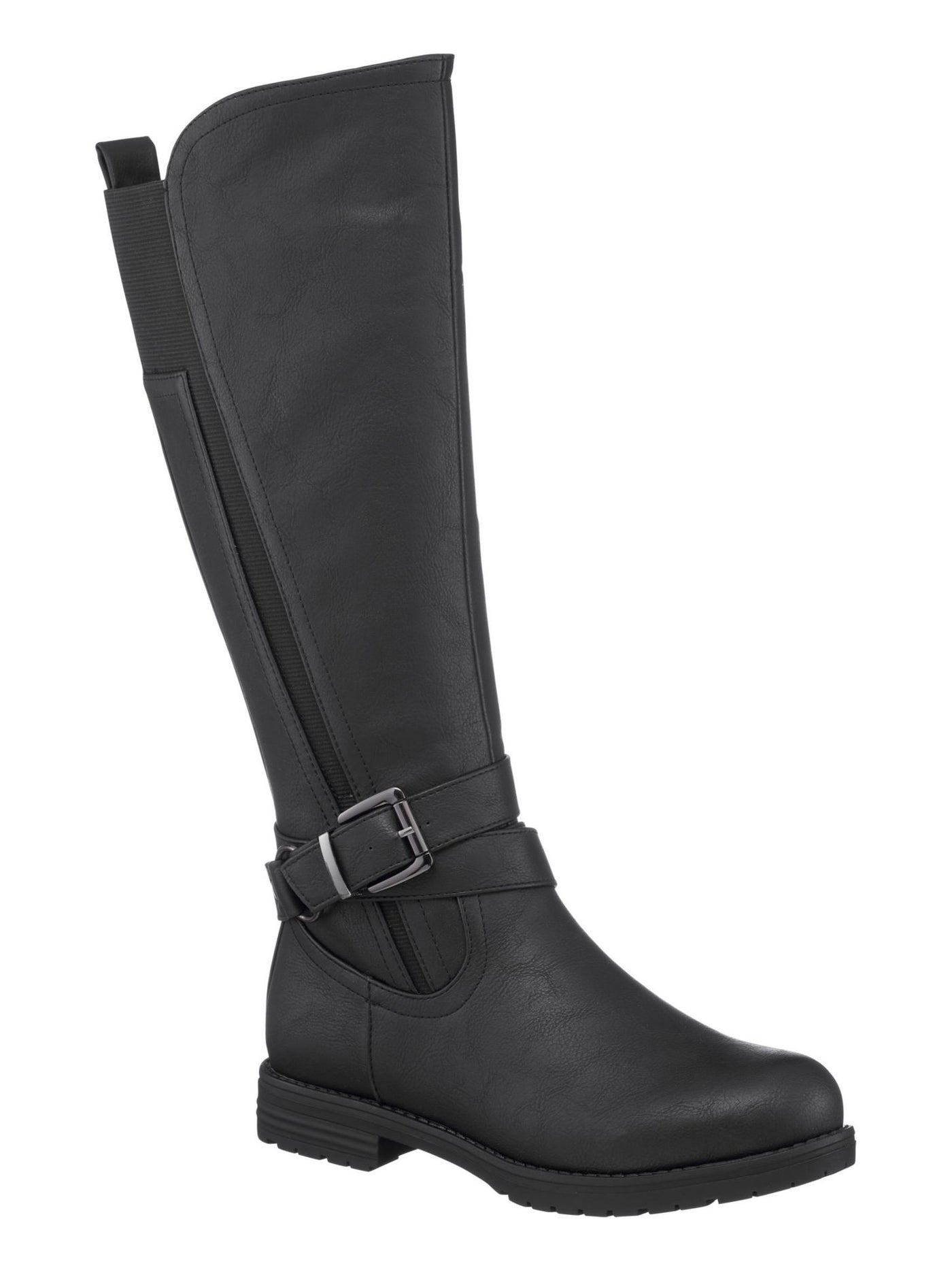 G.C. SHOES Womens Black Pull Tab Buckle Accent Goring Aston Round Toe Block Heel Zip-Up Riding Boot 8