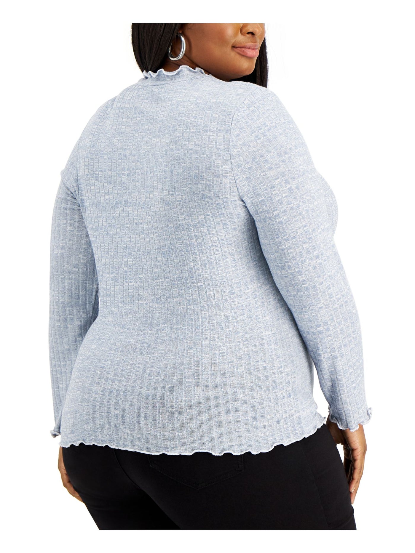 REBELLIOUS ONE Womens Light Blue Stretch Ribbed Scalloped Long Sleeve Turtle Neck Sweater Plus 2X