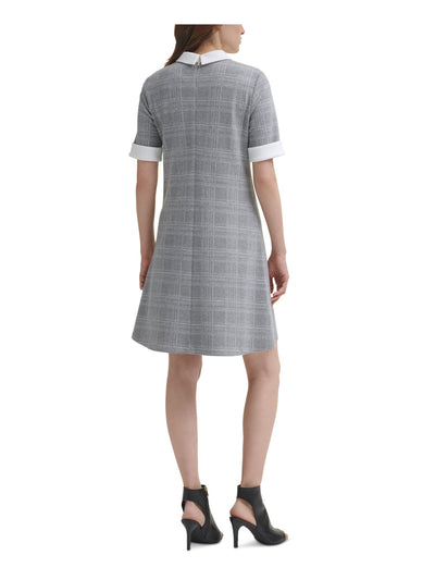DKNY Womens Gray Stretch Zippered Plaid Short Sleeve Point Collar Above The Knee Wear To Work Shirt Dress 2