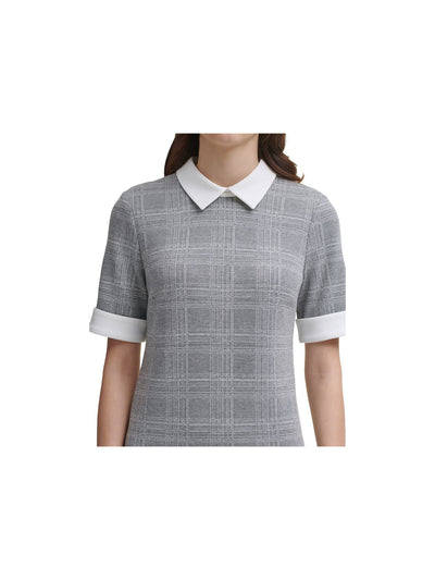 DKNY Womens Gray Stretch Zippered Plaid Short Sleeve Point Collar Above The Knee Wear To Work Shirt Dress 2