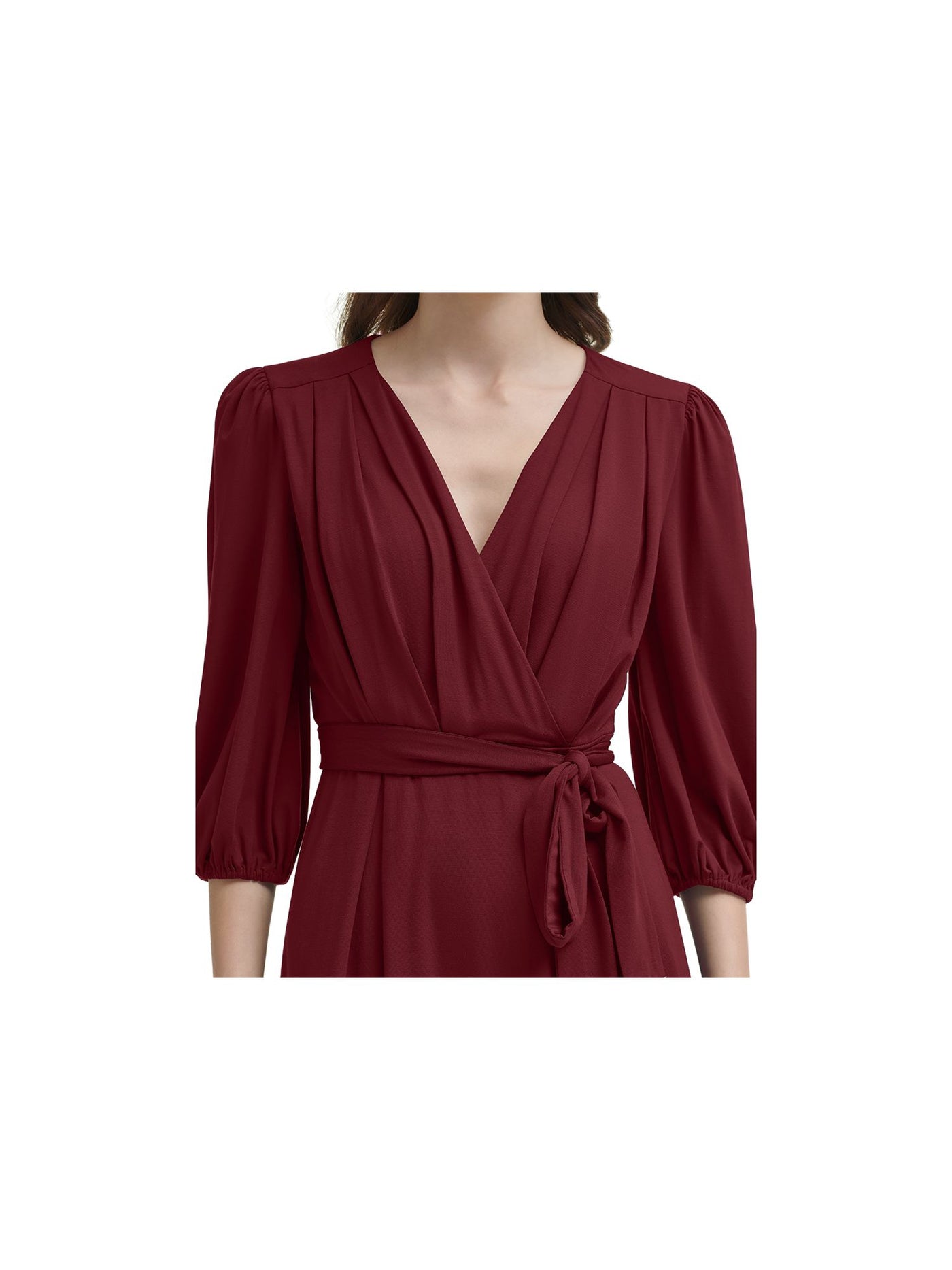 DKNY Womens Zippered Self Tie Belted Waist Lined Elbow Sleeve Surplice Neckline Above The Knee Party Fit + Flare Dress