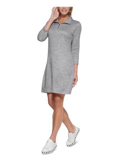 DKNY Womens Gray Heather Long Sleeve Mock Neck Above The Knee Sweater Dress L