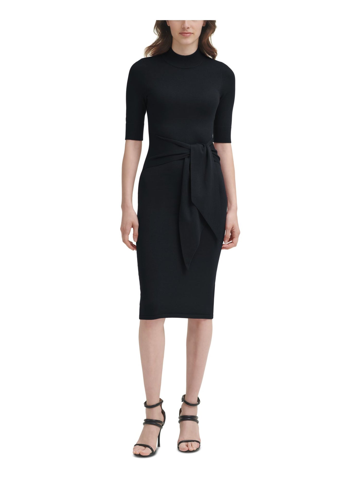 DKNY Womens Black Knit Elbow Sleeve Mock Neck Knee Length Sweater Dress XL