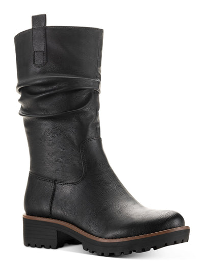 SUN STONE Womens Black Pull Tab Lug Sole Nelliee Round Toe Zip-Up Slouch Boot 5 M