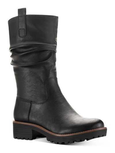 SUN STONE Womens Black Pull Tab Lug Sole Nelliee Round Toe Zip-Up Slouch Boot 5.5 M