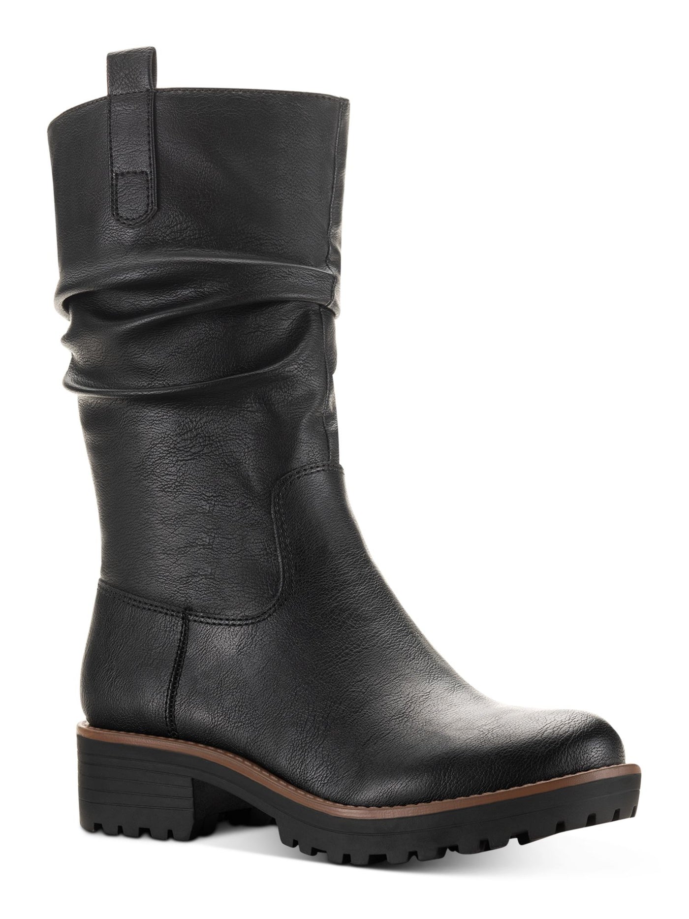 SUN STONE Womens Black Pull Tab Lug Sole Nelliee Round Toe Zip-Up Slouch Boot 7 M