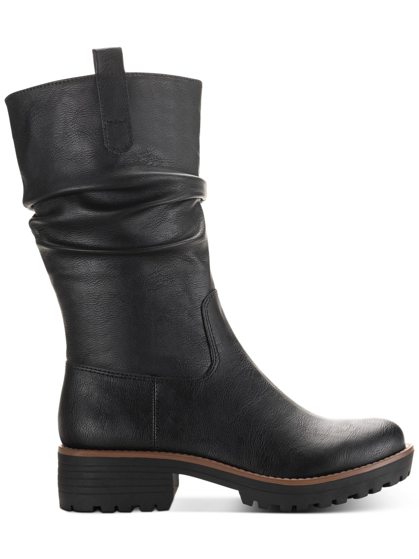 SUN STONE Womens Black Pull Tab Lug Sole Nelliee Round Toe Zip-Up Slouch Boot 5 M