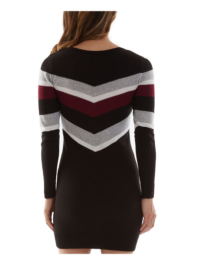 BCX DRESS Womens Stretch Ribbed Metallic Long Sleeve Crew Neck Short Sweater Dress