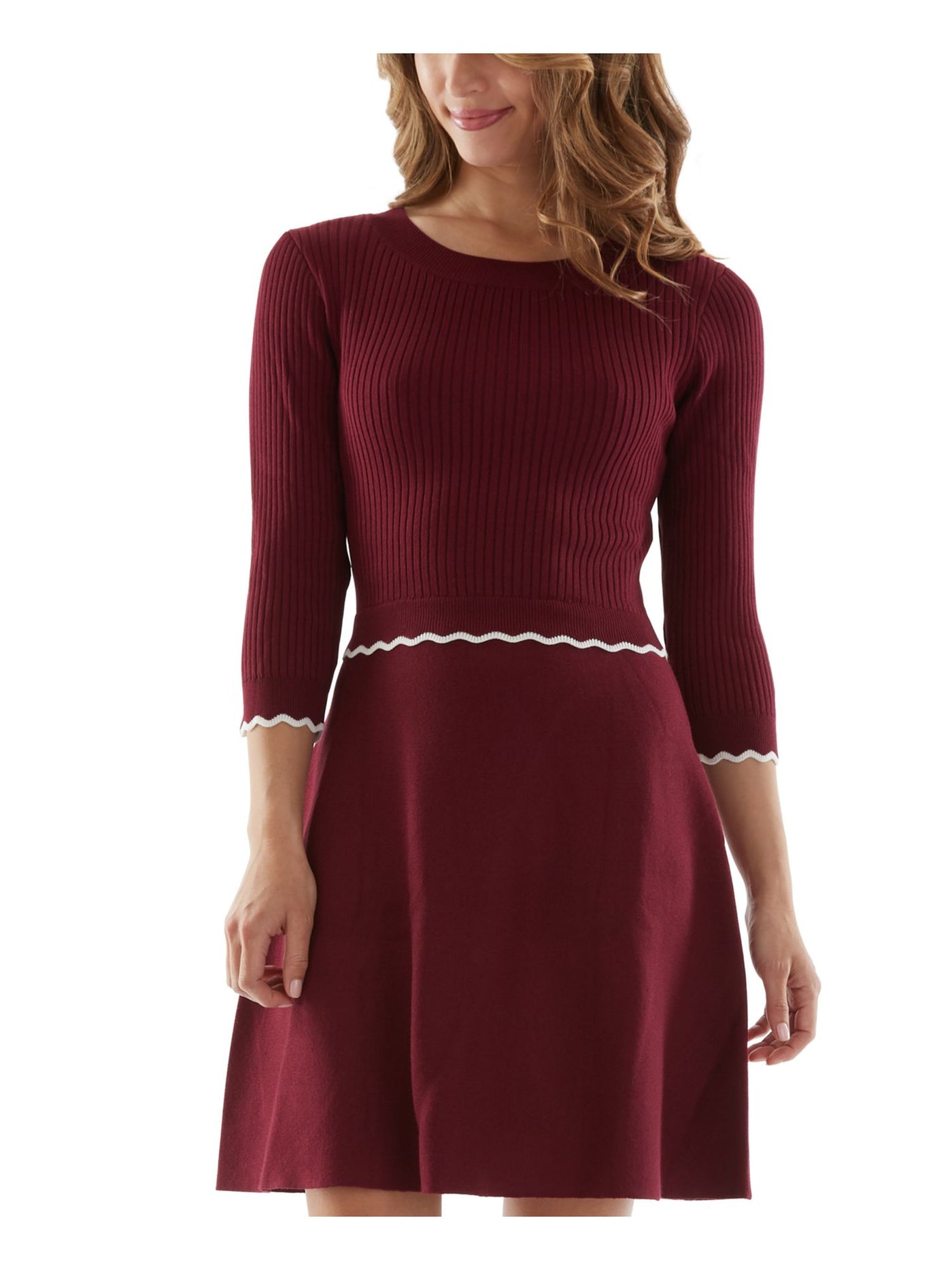 BCX DRESS Womens Maroon 3/4 Sleeve Round Neck Above The Knee Party Sweater Dress Juniors XL