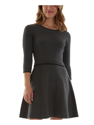 BCX Womens Gray 3/4 Sleeve Round Neck Above The Knee Party Sweater Dress Juniors XL