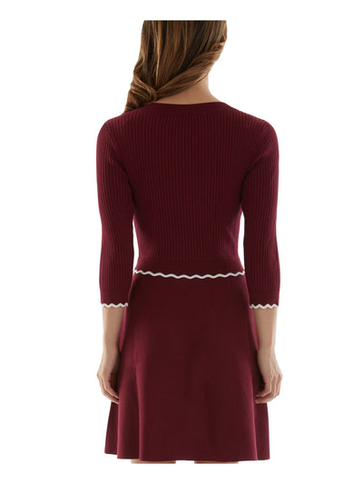 BCX DRESS Womens Maroon 3/4 Sleeve Round Neck Above The Knee Party Sweater Dress Juniors XL