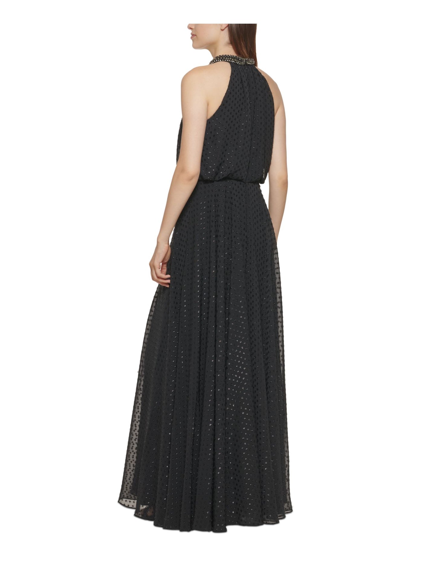 CALVIN KLEIN Womens Black Embellished Zippered Thigh High Slit Sleeveless Halter Full-Length Formal Gown Dress 10