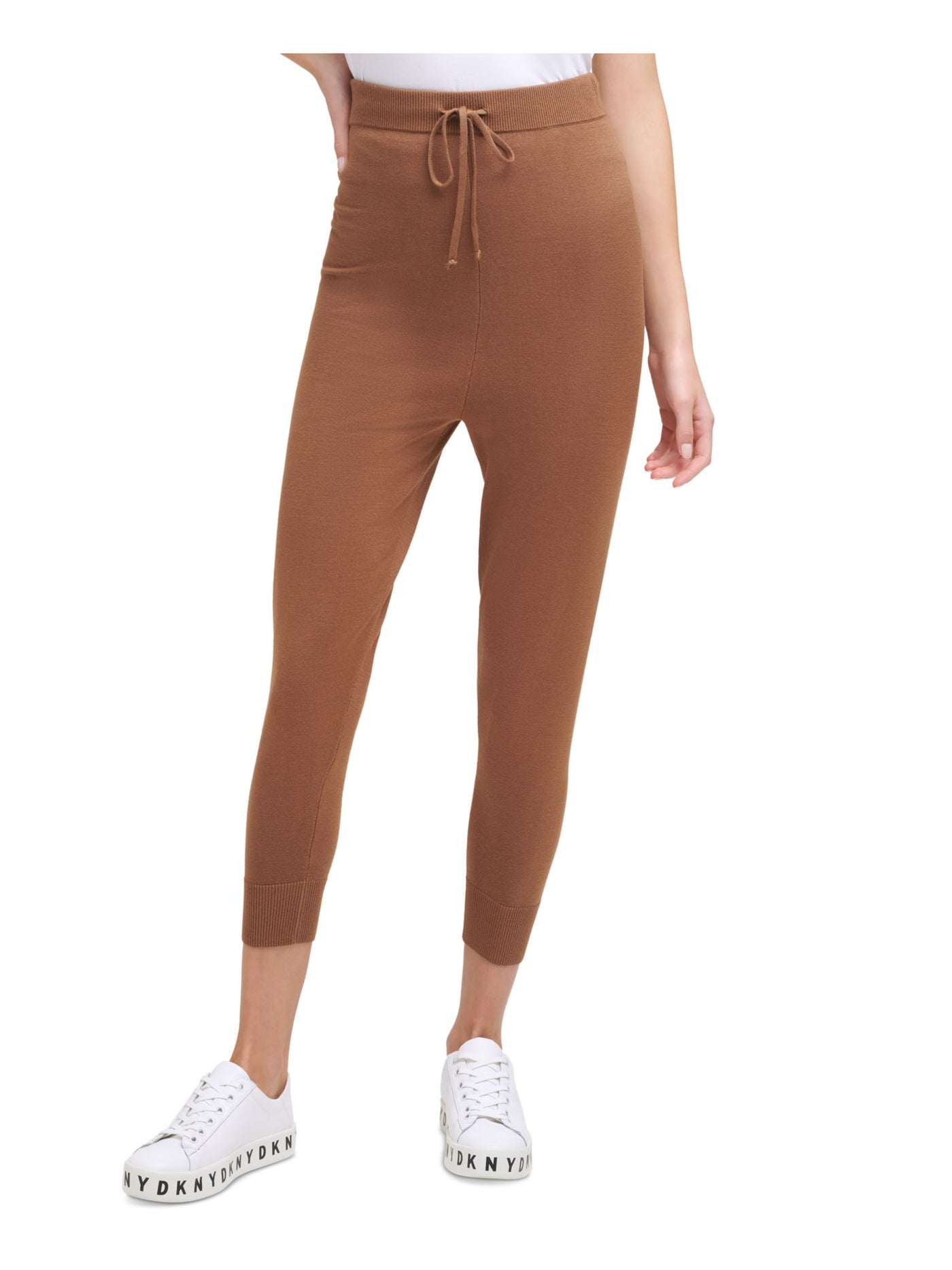 DKNY Womens Drawstring Waist Stretch Ribbed Skinny Pants