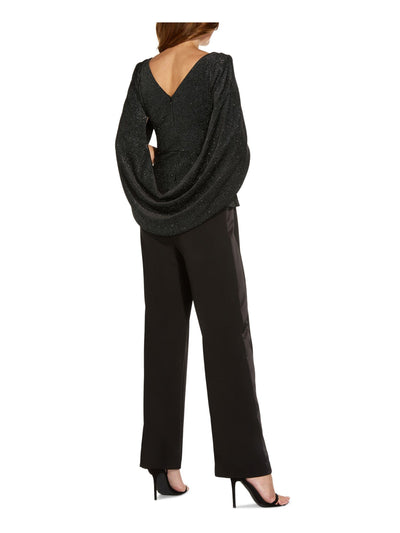ADRIANNA PAPELL Womens Black Zippered Pleated Cowl Back Drape Flutter Sleeve Boat Neck Cocktail Top 2