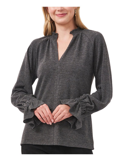 VINCE CAMUTO Womens Smocked Balloon Sleeve Bell Cuffs Split Top