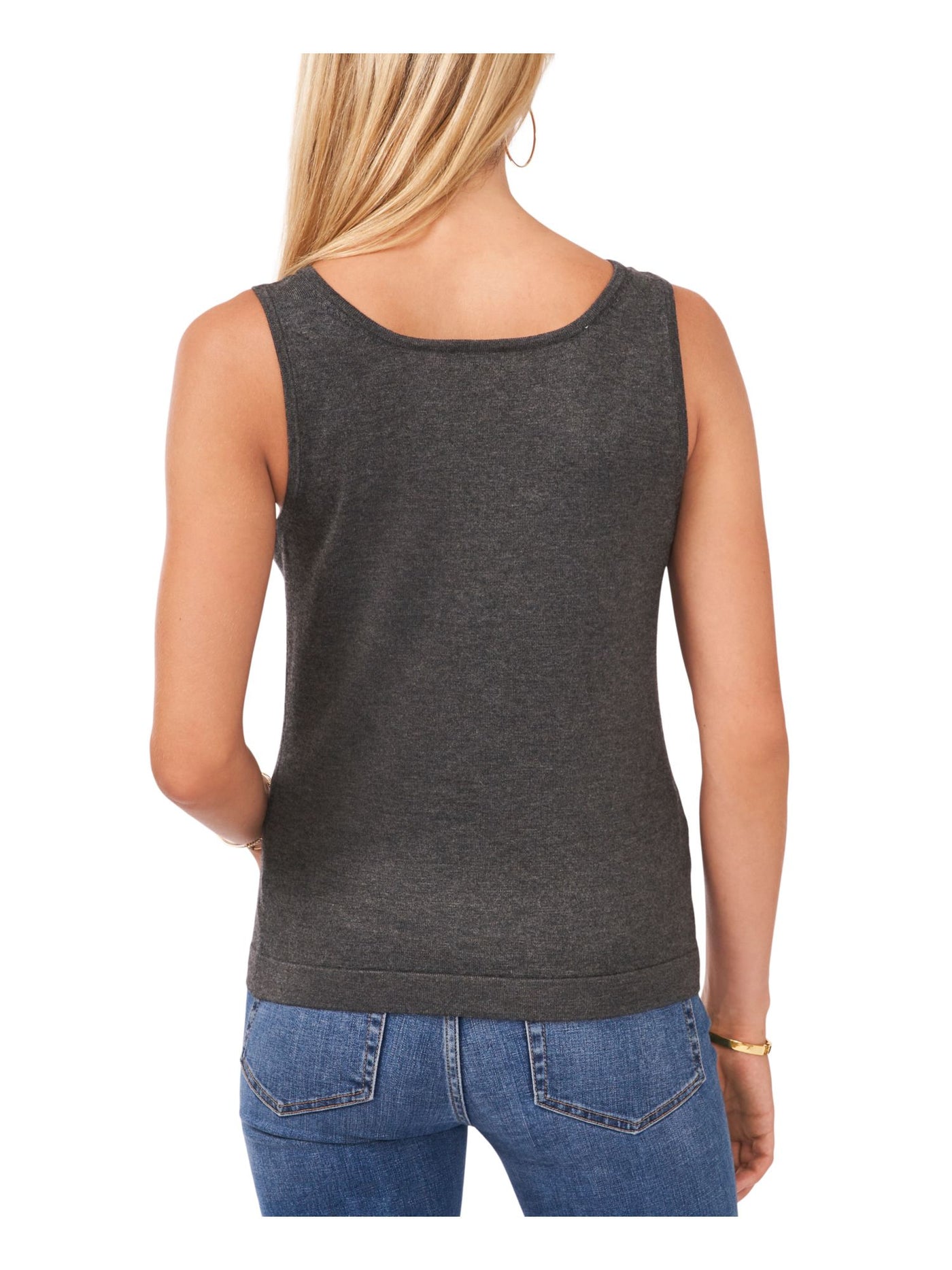 VINCE CAMUTO Womens Gray Ribbed Heather Sleeveless Scoop Neck Tank Top L