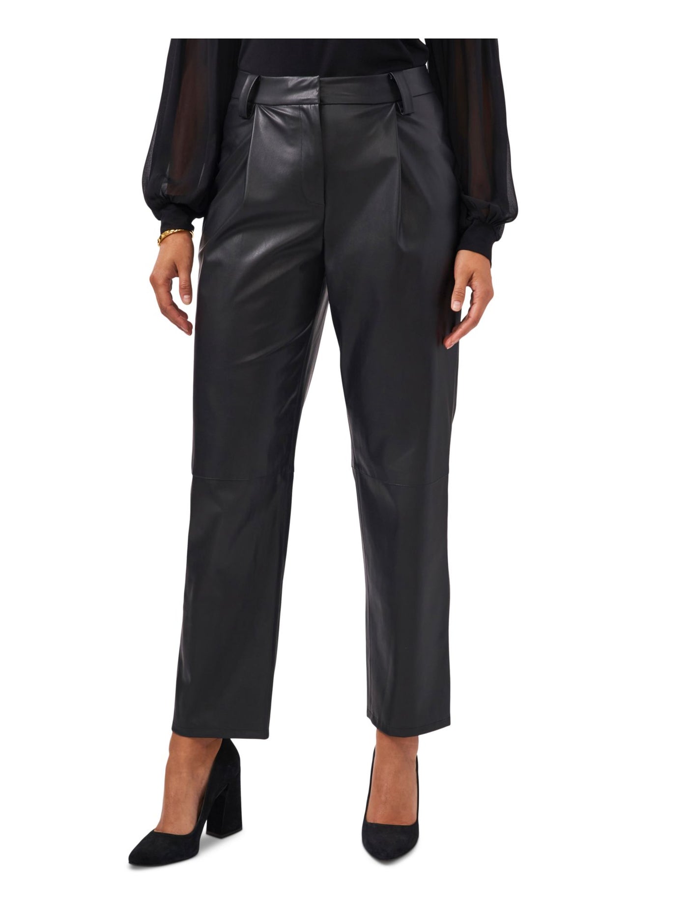 VINCE CAMUTO Womens Black Faux Leather Zippered Pocketed Hook-and-loop Closure Wear To Work Straight leg Pants 6
