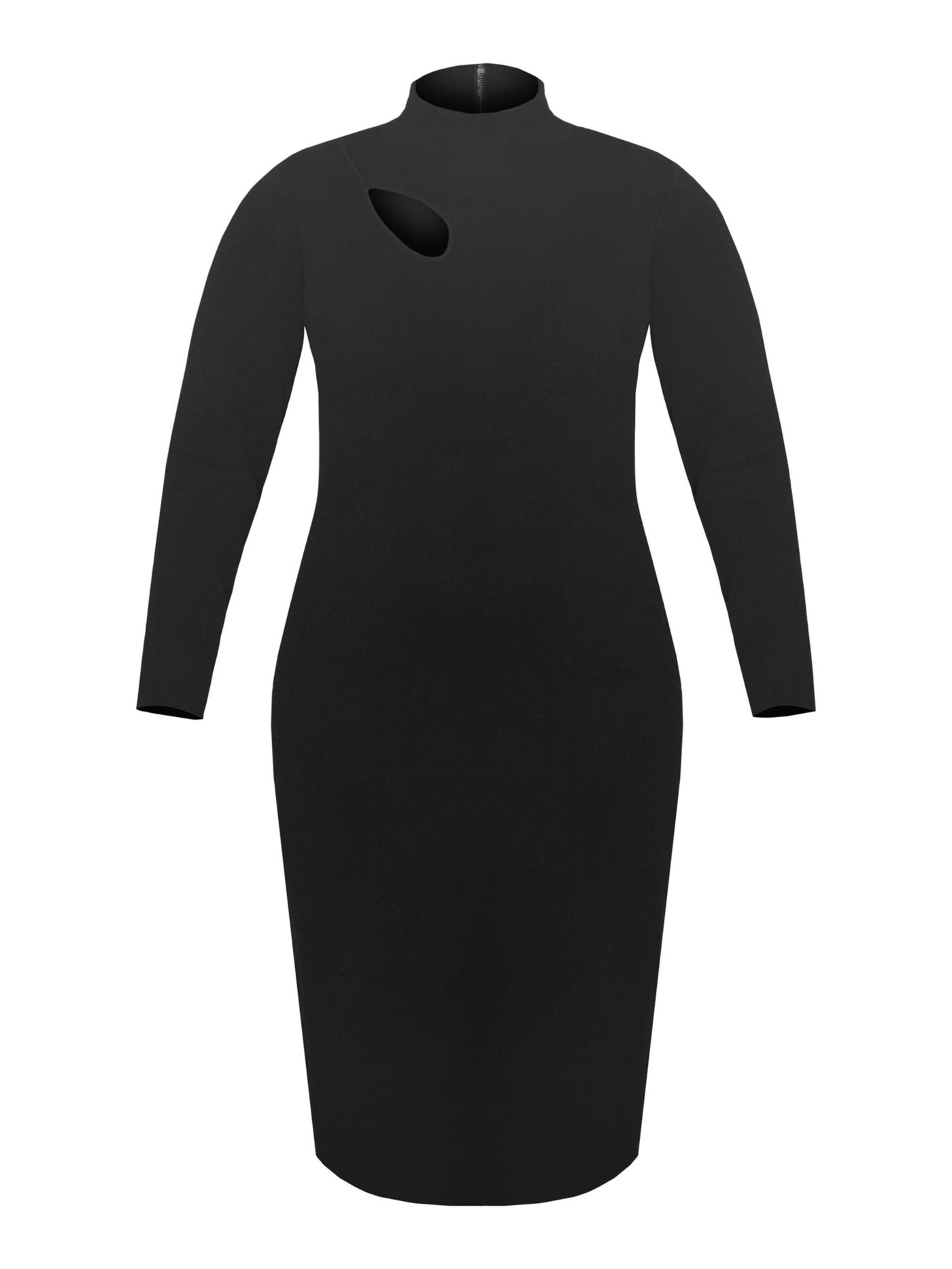 RACHEL RACHEL ROY Womens Black Stretch Cut Out Zippered Unlined Long Sleeve Mock Neck Midi Wear To Work Sweater Dress Plus 3X