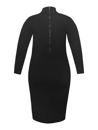 RACHEL RACHEL ROY Womens Black Stretch Cut Out Zippered Unlined Long Sleeve Mock Neck Midi Wear To Work Sweater Dress Plus 2X