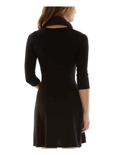 BCX DRESS Womens Black Ribbed Sweater 3/4 Sleeve Round Neck Above The Knee Dress XL