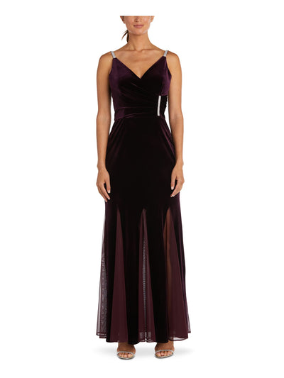 NIGHTWAY Womens Purple Embellished Zippered Lined Sleeveless V Neck Maxi Evening Gown Dress 10