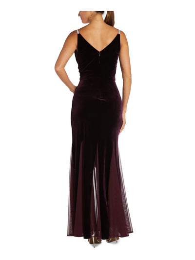NIGHTWAY Womens Purple Embellished Zippered Lined Sleeveless V Neck Maxi Evening Gown Dress 10