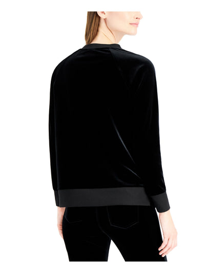 ANNE KLEIN Womens Black Ribbed Button Detail Pullover Vented Long Sleeve Crew Neck Sweater M